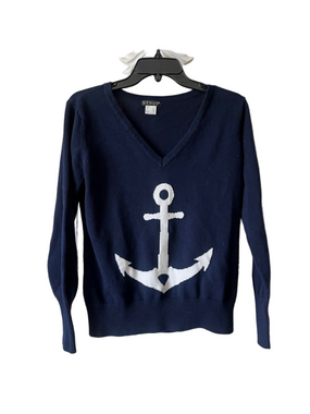 VENUS Navy Sweater with White Anchor Graphic
